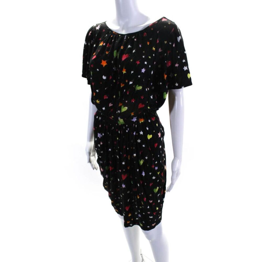 Tsumori Chisato Womens Jersey Heart Print Midi Dress Black Red Green Size 2 - Picture 2 of 5